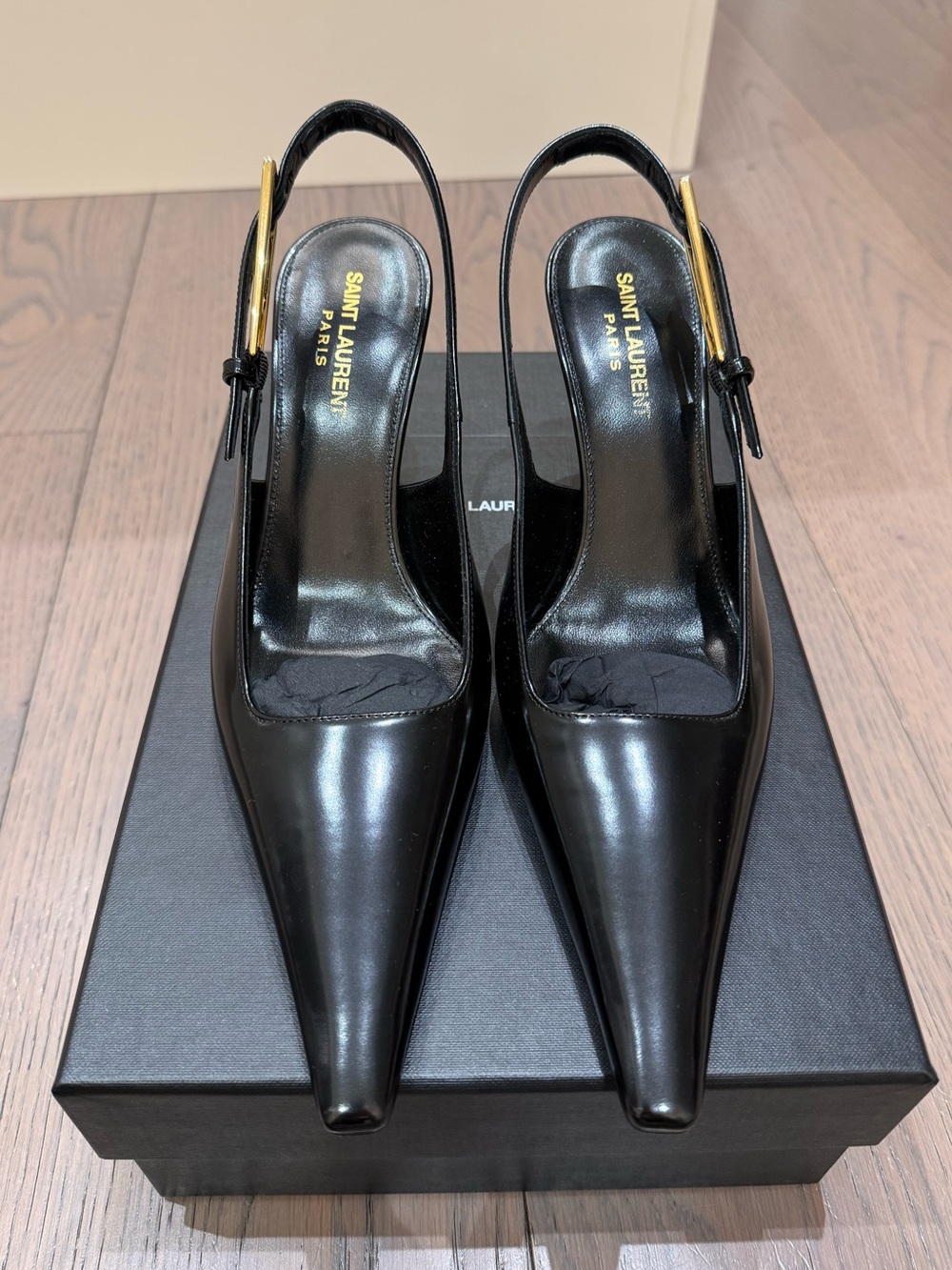 Saint Laurent Black Leather Pointed Slingback Pumps